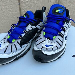 Nike Mens Air Max 98 White Black Racer Blue Sprite 640744-103 Size 11.5 Preowne
